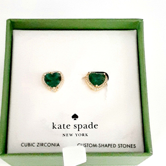 Kate Spade My Love Pave Cubic Zirconia Emerald Green Heart Stud Earrings NEW - Picture 1 of 10